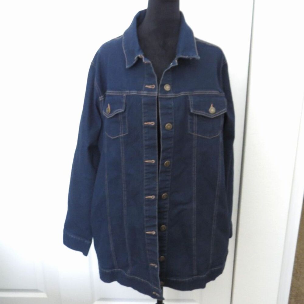 Woman Within Plus Size Long Stretch Denim Jacket Oversized Blue 18W NWOT